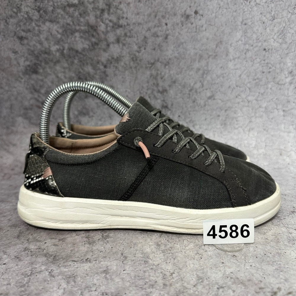 Hey Dude Karina Shoes Womens 6 Jet Black Sneakers Snakeskin Low Top Canvas